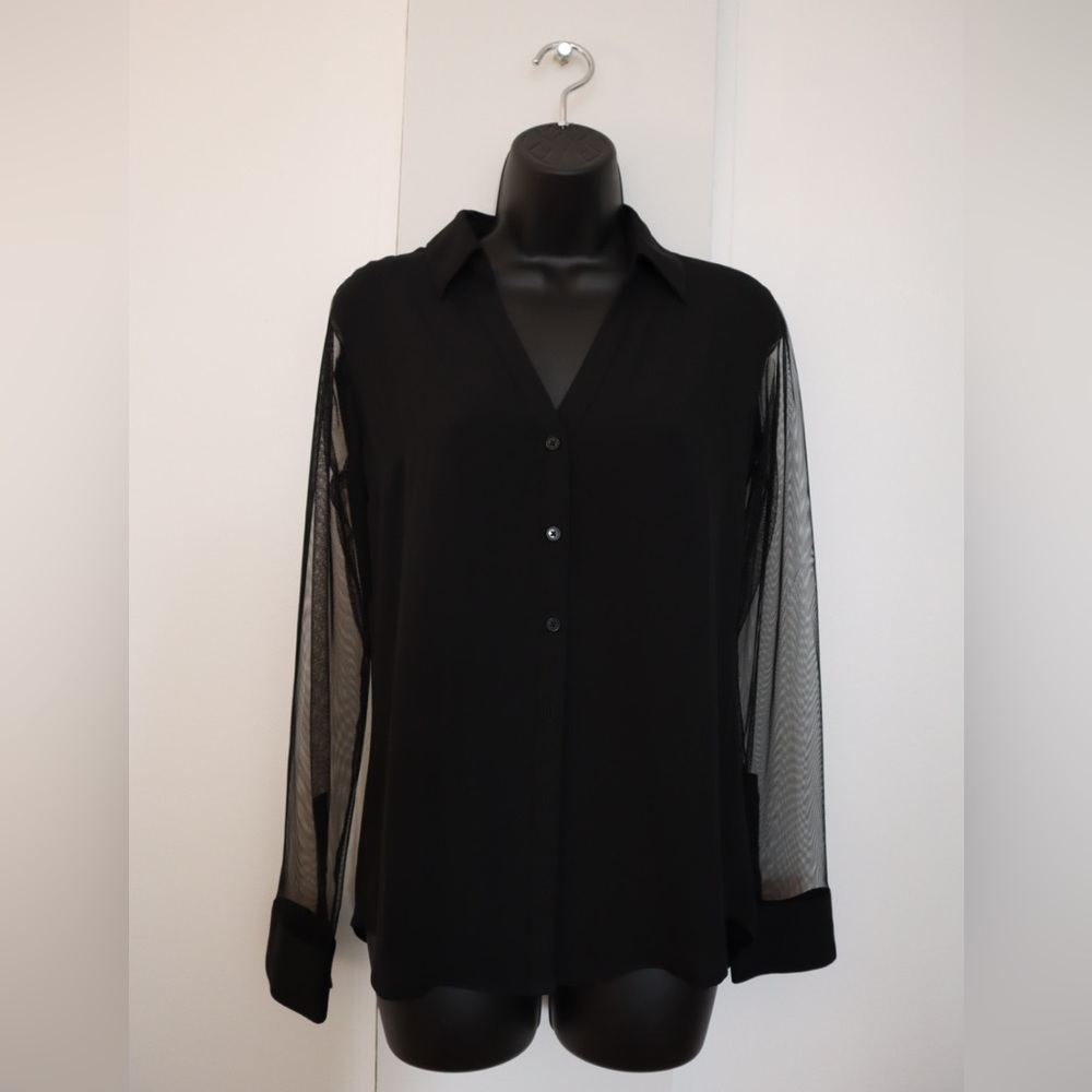 Express Portofino Sheer Sleeve Blouse | Black | Size S